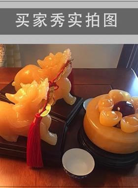 天然黄玉貔貅摆件一对皮丘客厅聚宝盆小号玉石雕公母招财貔恘麒麟