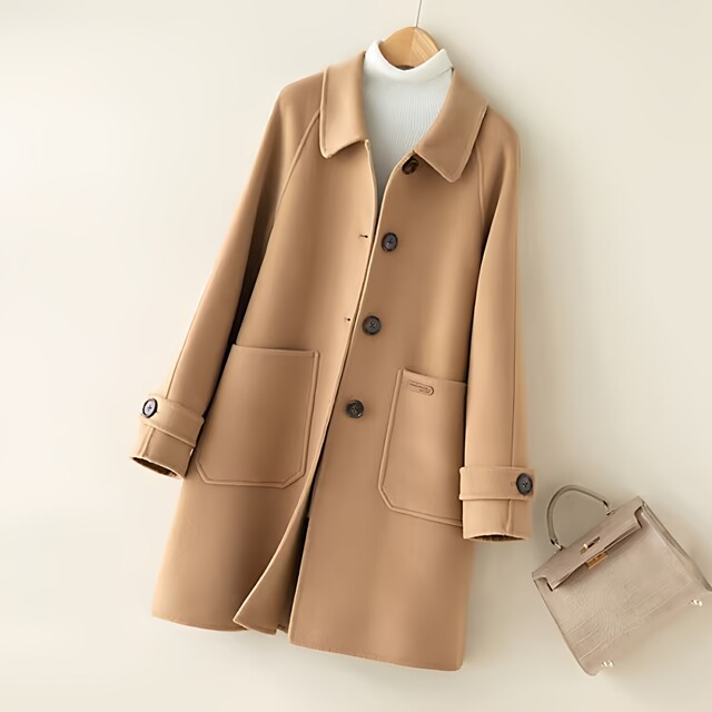 2025秋冬新款双面羊毛大衣女中长款娃娃领毛呢外套宽松小个子