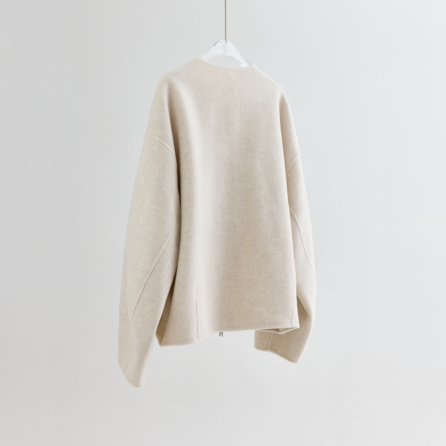 ~圆领双头拉链羊驼毛绵羊毛呢短款外套女秋冬廓形夹克米白大码,淘宝优惠券,粉丝福利购,淘宝优惠卷