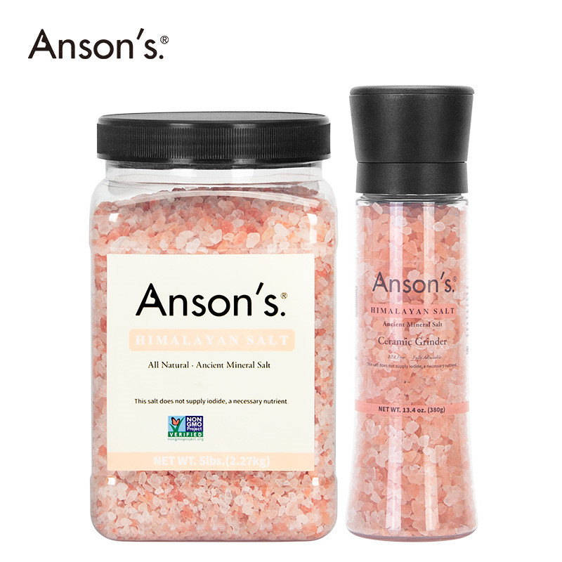 Ansons喜马拉雅玫瑰盐研磨器大罐补充装粉盐食用海盐2.27Kg+380g - 图0