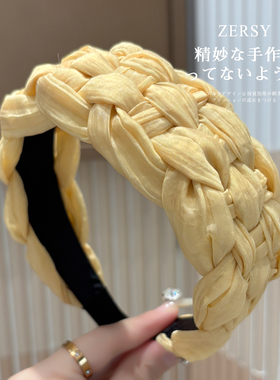 气质简约奶黄色欧根纱编织宽发箍