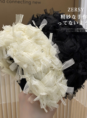 超宽显脸小高颅顶发箍女高级感洋气时尚夏季蓬松蕾丝发捆头箍发卡