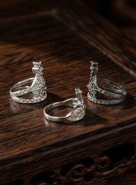 戒指白色满钻十字单层土星 双层皇冠 戒指-