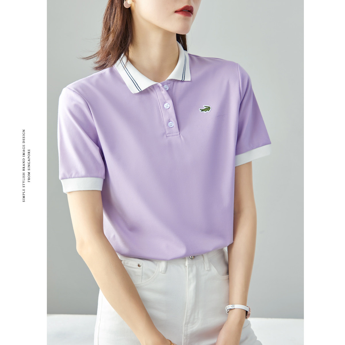 卡帝乐鳄鱼女装蓝色日系运动polo衫 carteloladiesT恤