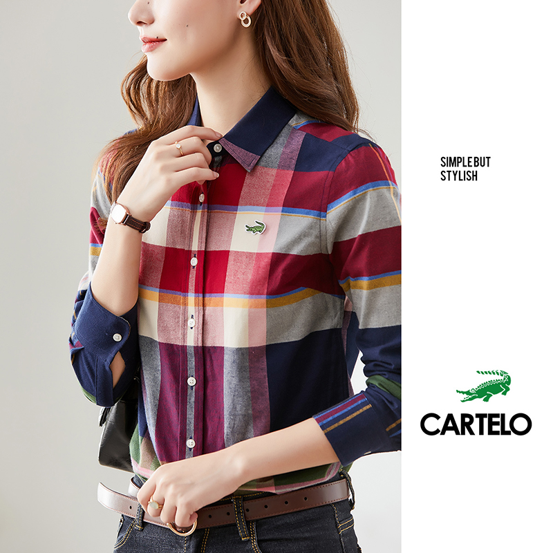 鳄鱼格子磨毛长袖春秋英伦风衬衫 carteloladies衬衫