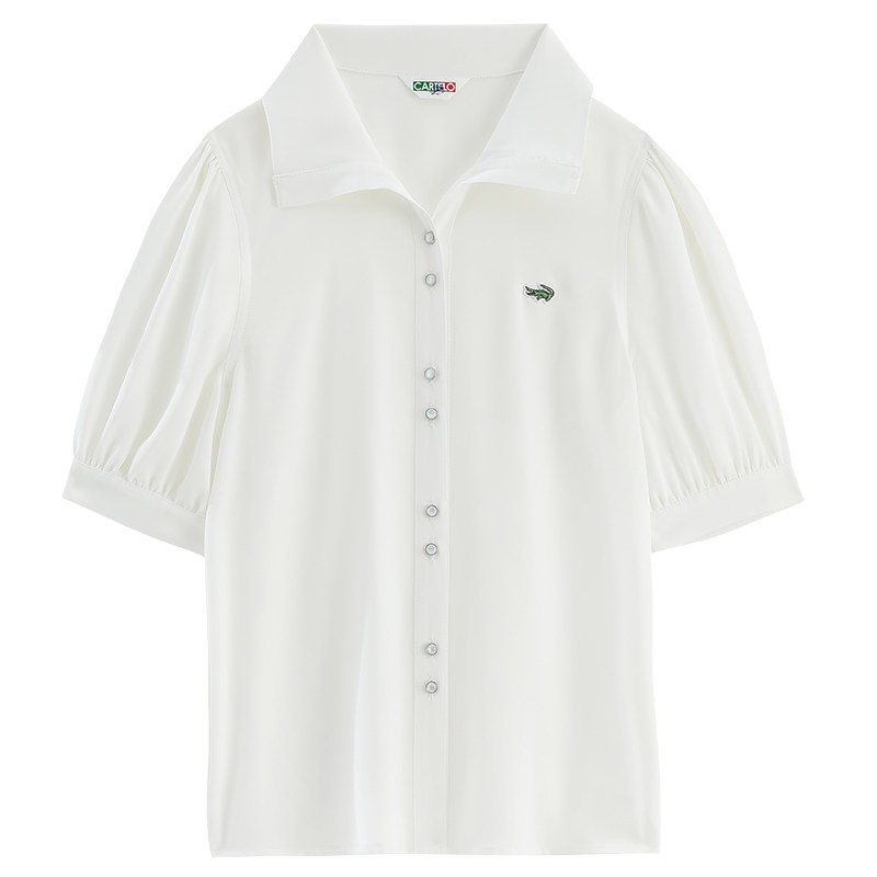 鳄鱼白色雪纺女短袖夏季灯笼袖衬衫 carteloladies衬衫