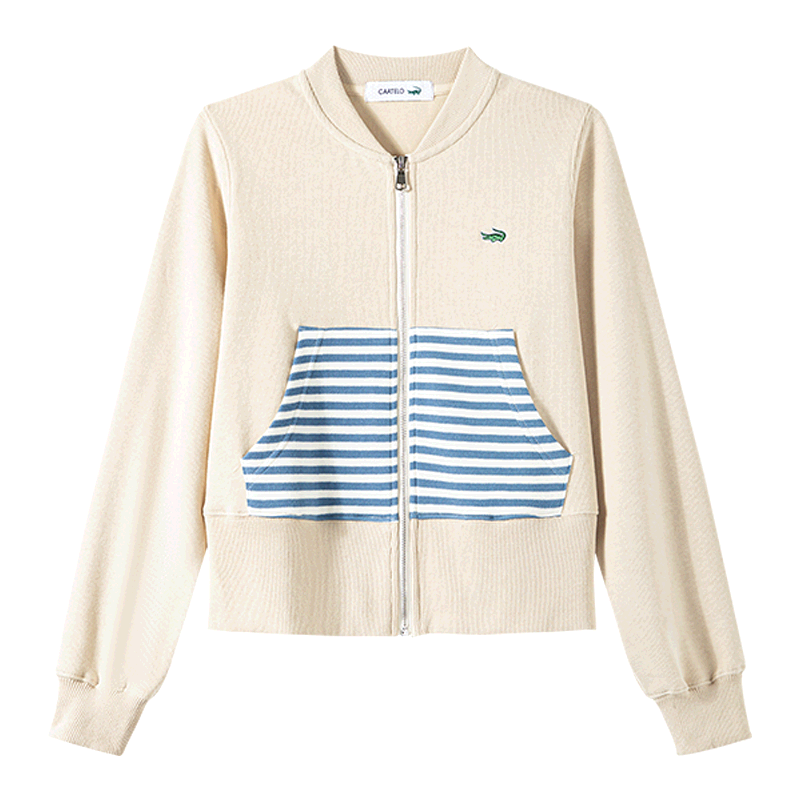 鳄鱼条纹春秋短款百搭开衫棒球服 carteloladies短外套