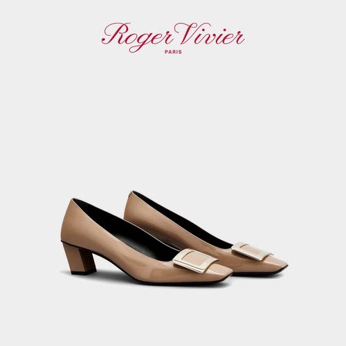 Roger Vivier/RV女鞋Belle Vivier漆皮方扣高跟单鞋 - 图0