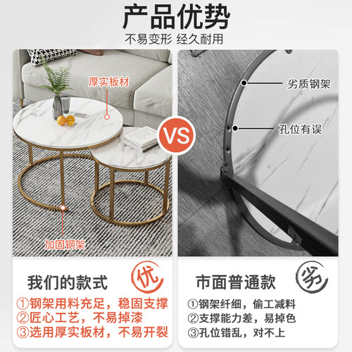 茶几轻奢北欧组合现代简约小户型阳台小茶几圆形家用客厅茶几桌 - 图1