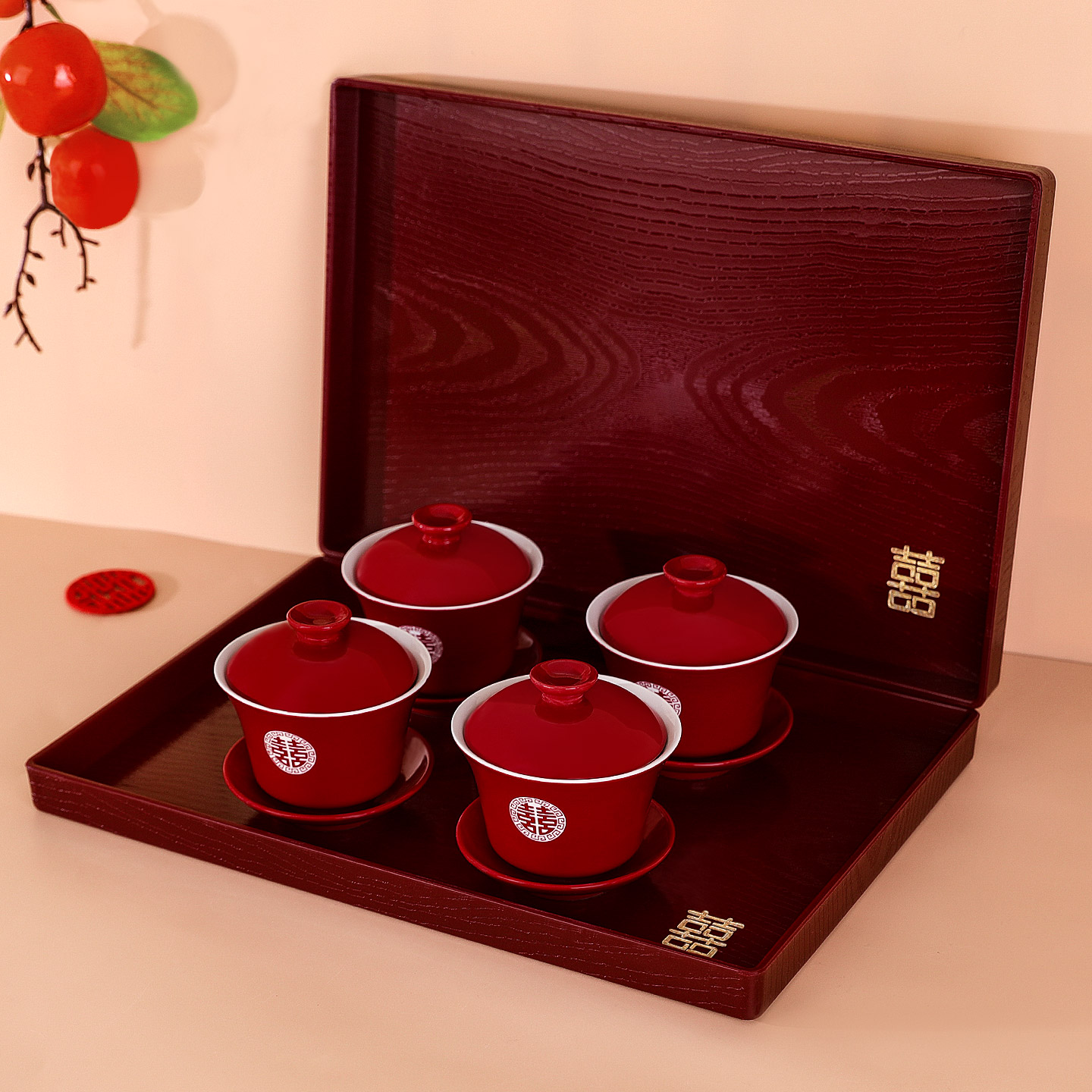 敬茶杯结婚改口敬茶用杯子一对红色喜碗筷套装婚庆陪嫁茶具敬酒杯 - 图0