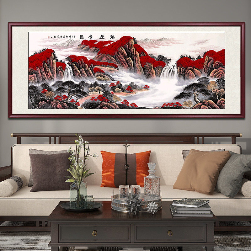 纯手绘国画牡丹挂画新中式客厅花开富贵装饰画鸿运当头山水墙壁画