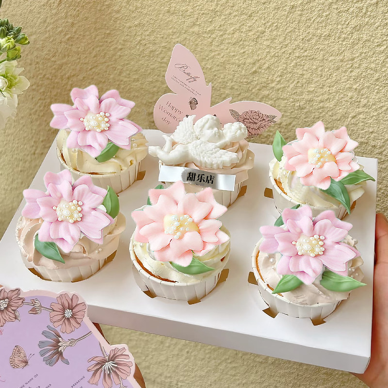 翻糖小花蛋糕装饰粉紫混色双层樱花摆件巧克力花冰淇淋甜品点缀,淘宝优惠券,粉丝福利购,淘宝优惠卷
