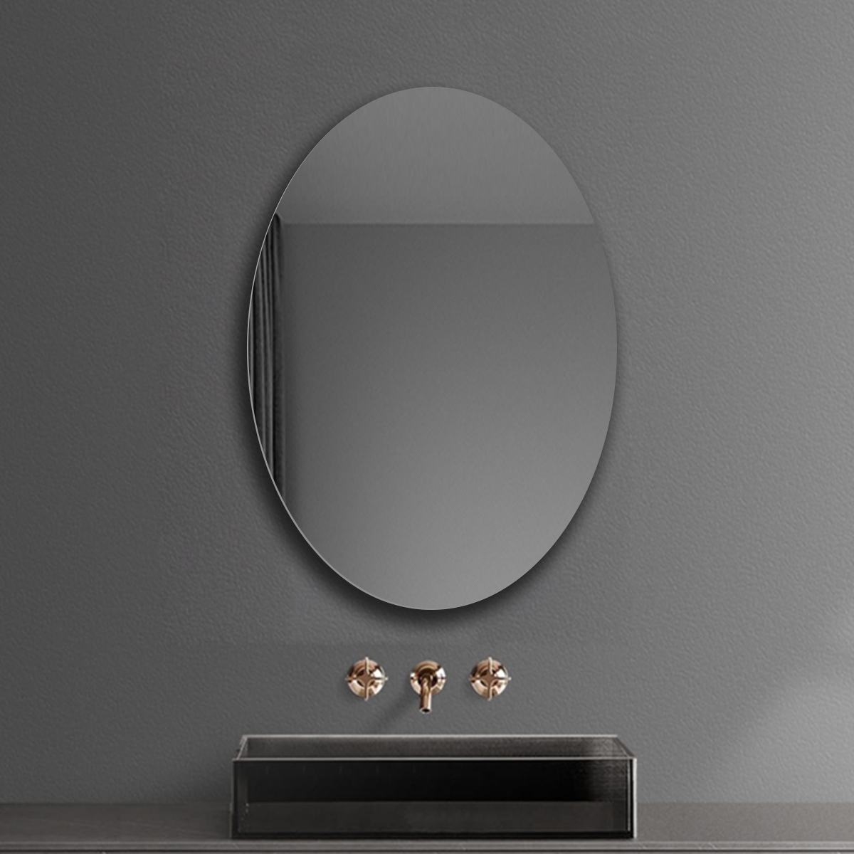 椭圆形铝合金框浴室镜卫生间无边框免打孔壁挂高清镜子化妆梳妆镜 - 图2