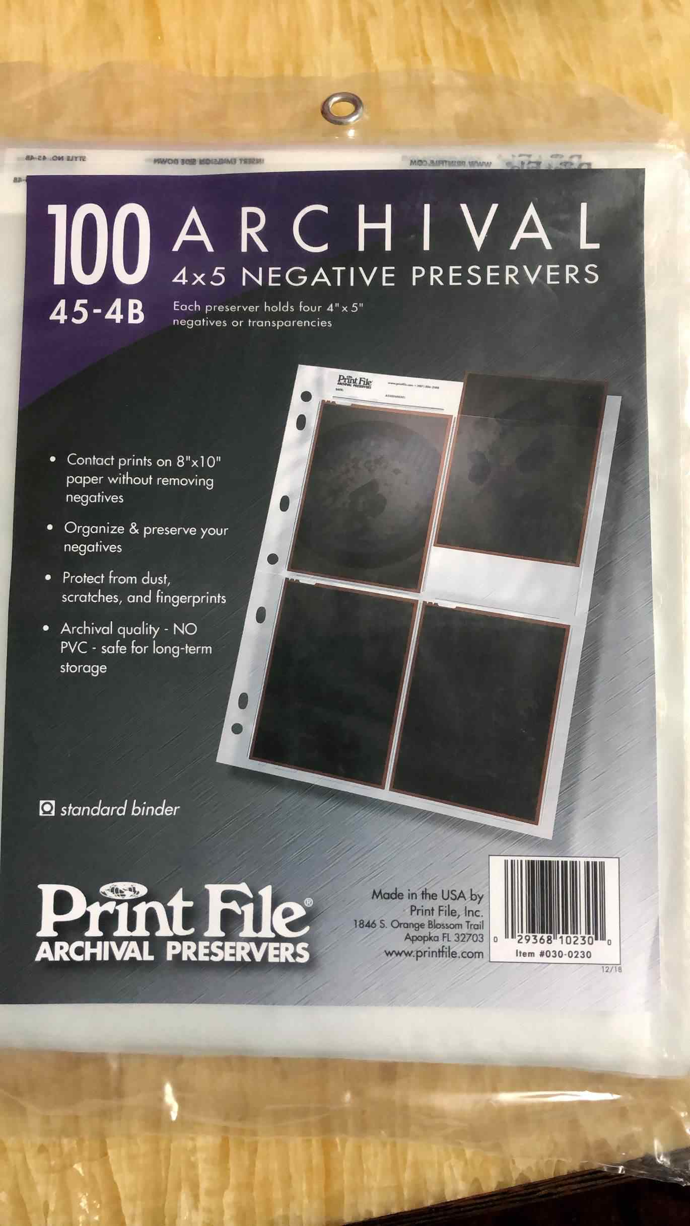 Print File Archival Storage Page for Negatives, 8x10 - 034-0260