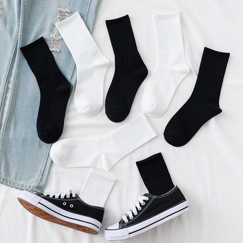 中筒纯棉秋冬黑色运动ins潮长筒袜 逅缇短袜/打底袜/丝袜/美腿袜