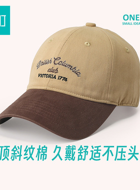 畹町美式复古拼色棒球帽女英文刺绣软顶鸭舌帽四季百搭显脸小帽子