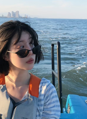 酉事黑色小框墨镜女复古猫眼防紫外线太阳镜小脸高级感潮流眼镜男