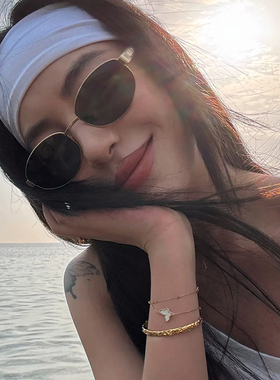 椭圆复古金属美式猫眼墨镜女潮辣妹风高级感圆脸显瘦街拍太阳镜男