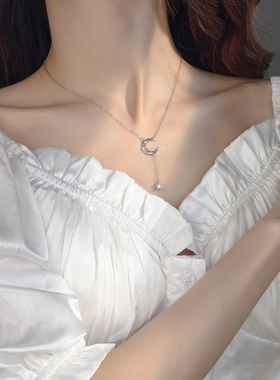 意大利DEER设计师纯银项链女 流苏星月925纯银锁骨链闺蜜生日礼物