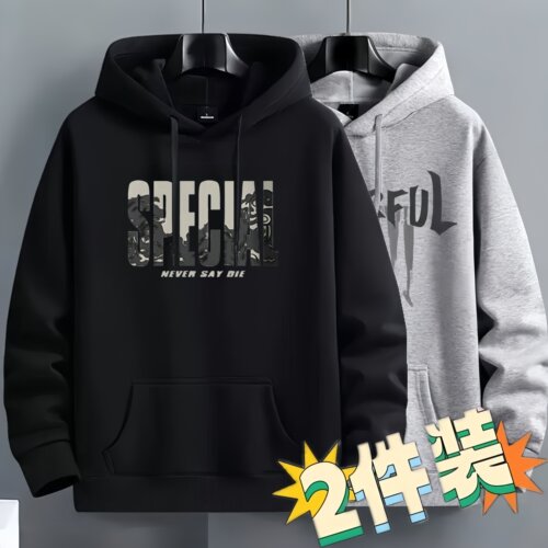 加绒休闲卫衣男女春秋冬季印花宽松bf港风百搭连帽衫外套情侣潮流 - 图0