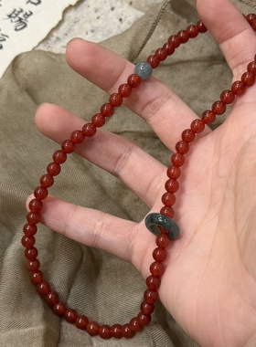 高档天然红玛瑙搭配蓝水翡翠跑环手串女本命年礼物转运珠双圈手链
