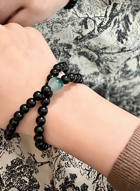 天然黑檀木双圈手串女生圆珠国风文玩檀香佛珠双圈手链情侣礼物