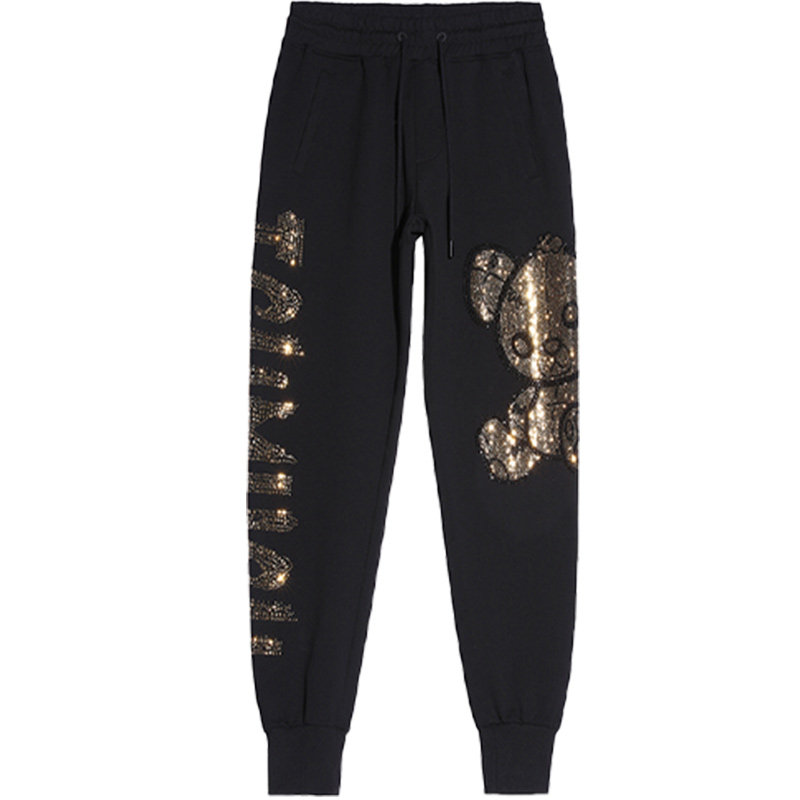 【直播】T.C.H/轻奢潮牌忧郁熊字母烫钻黑色长裤男女T21120C6033