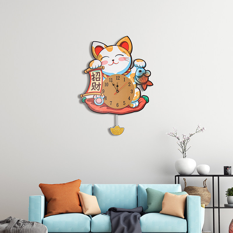 帝斓招财猫客厅创意挂墙静音家用钟 帝斓家居挂钟