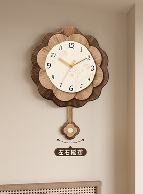 高级奶油风静音摇摆钟表万年历钟