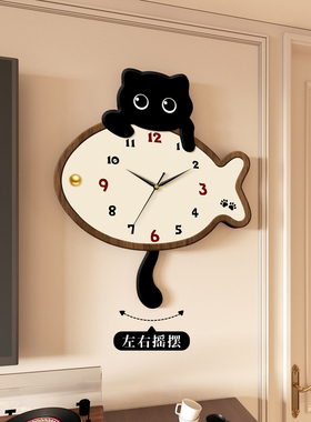 猫咪尾巴摇摆石英钟餐厅客厅挂钟
