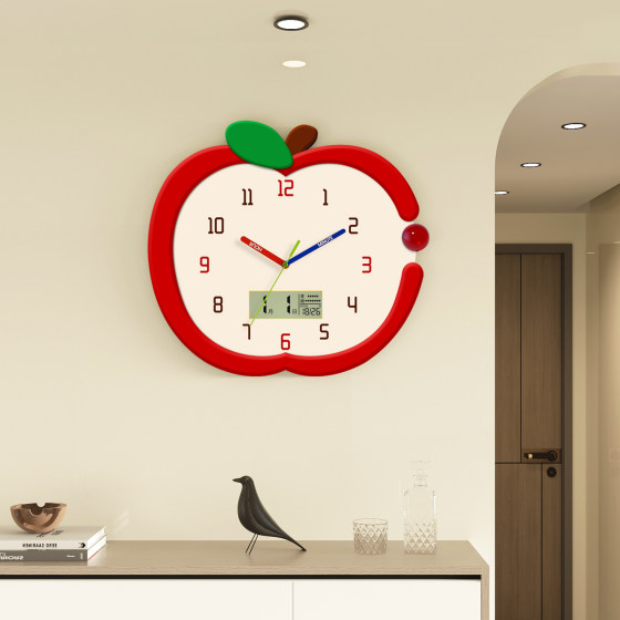 Cartoon Apple Clock Wall Clock Silent No-Punch Clock