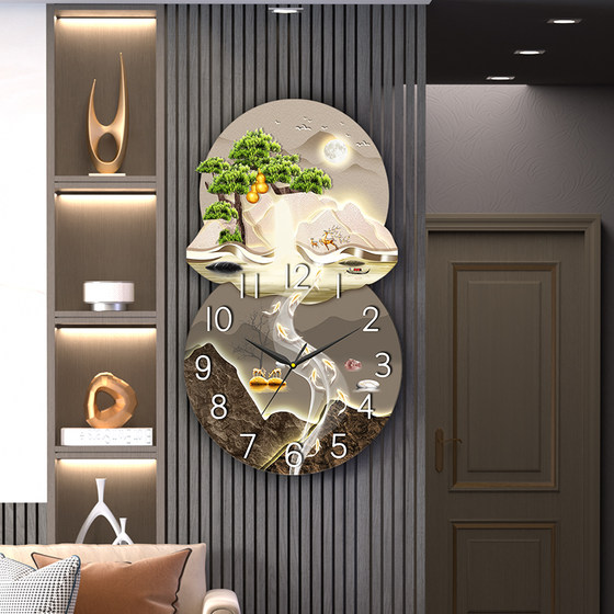 Decorative painting with clock and clock, perpetual calendar wall clock without punching