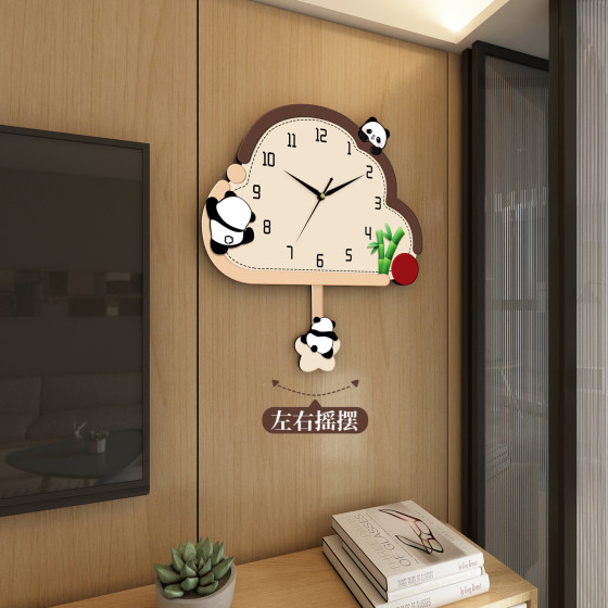 Panda cream style wall clock for home use without punching