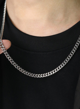 赤月钛钢古巴链男18K金项链素链