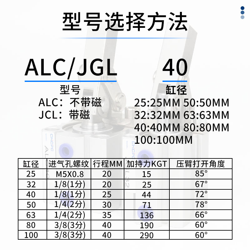 ALC25杠杆气缸JGL32气动小型压紧下压40夹具50/63/80模具夹紧摇臂 - 图1