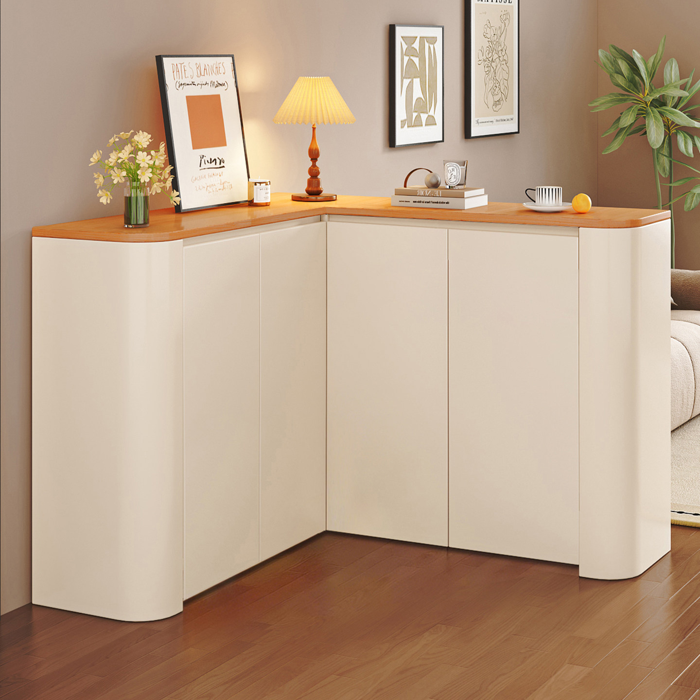 复古奶油风门口鞋柜玄关柜圆弧客厅入户柜隔断储物柜带换鞋凳,淘宝优惠券,粉丝福利购,淘宝优惠卷