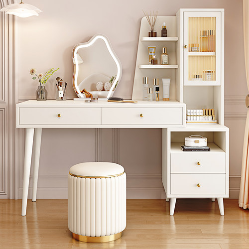 恒栎梳妆台卧室现代简约小户型书桌化妆台斗柜一体奶油风化妆桌子 - 图0