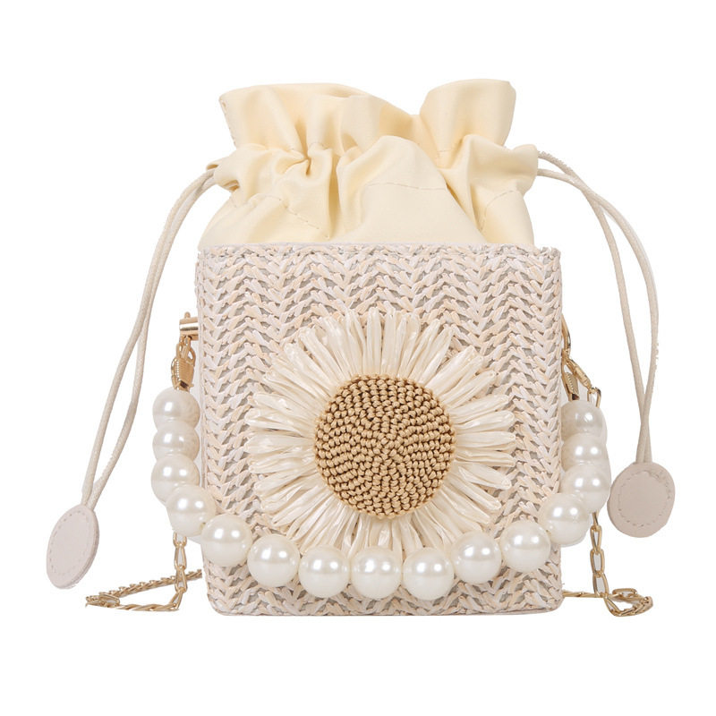 网红草编珍珠链条单肩斜挎包流行小包手提包女2023新款沙滩水桶包,淘宝优惠券,粉丝福利购,淘宝优惠卷