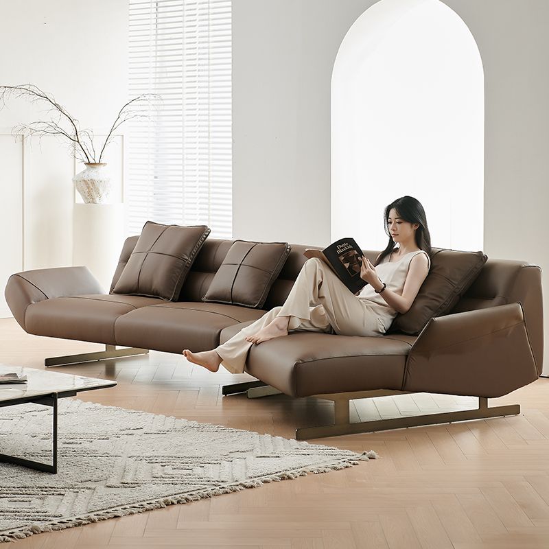 意式极简真皮沙发客厅高级复古棕色现代轻奢2024新款高端异形沙发-图0