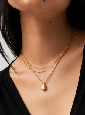 Missoma水滴吊坠项链方形蛇骨链