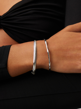 Missoma银色开口手镯轻奢小众设计精致高级感时尚气质银手镯女款