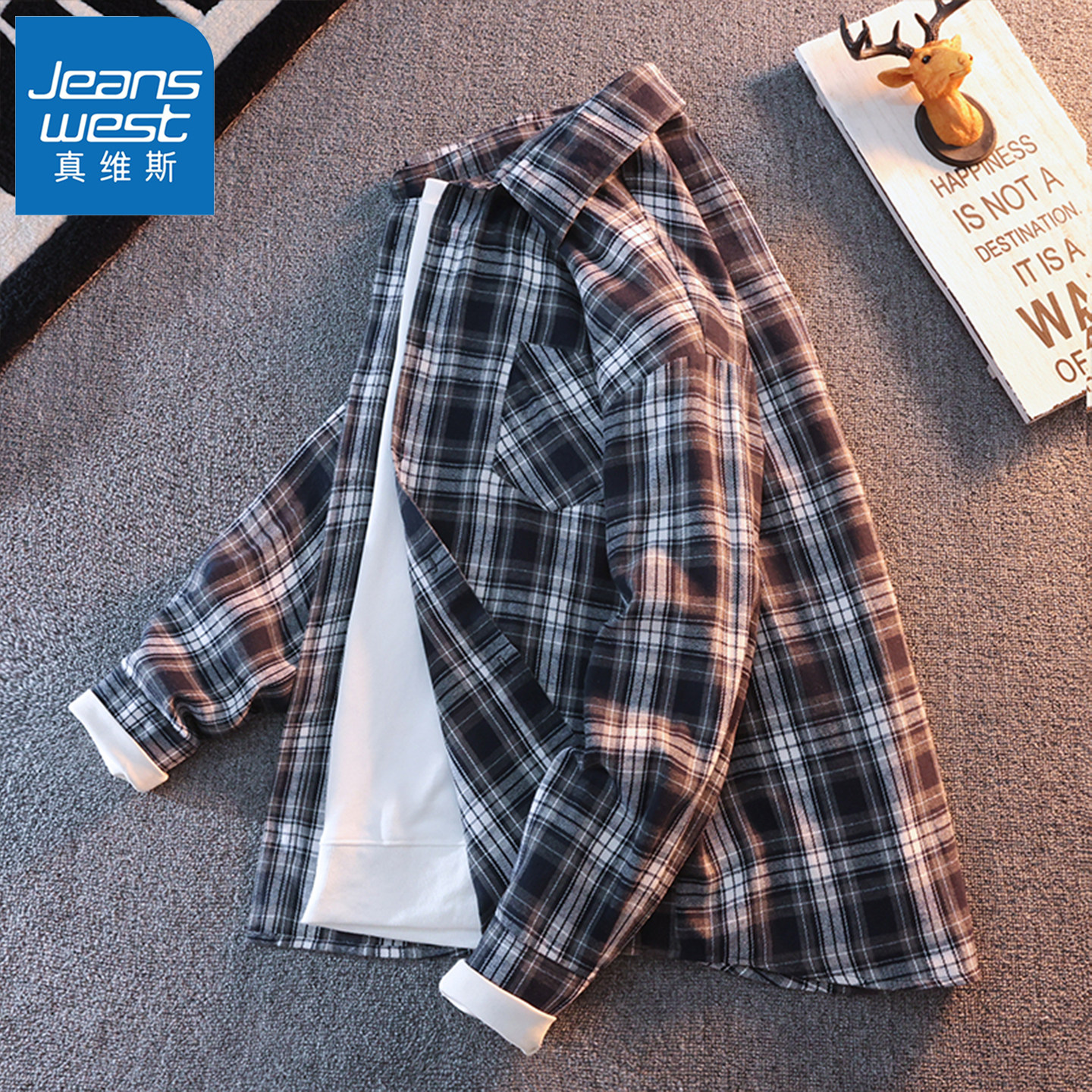 真维斯格子长袖衬衫男女秋季潮牌青少年宽松百搭休闲衬衣翻领外套,淘宝优惠券,粉丝福利购,淘宝优惠卷