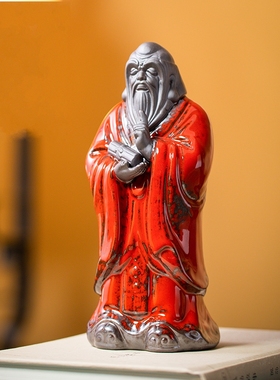 伟人塑像陶瓷孔子摆件历史人物客厅书房博古架桌面装饰哥窑变红色