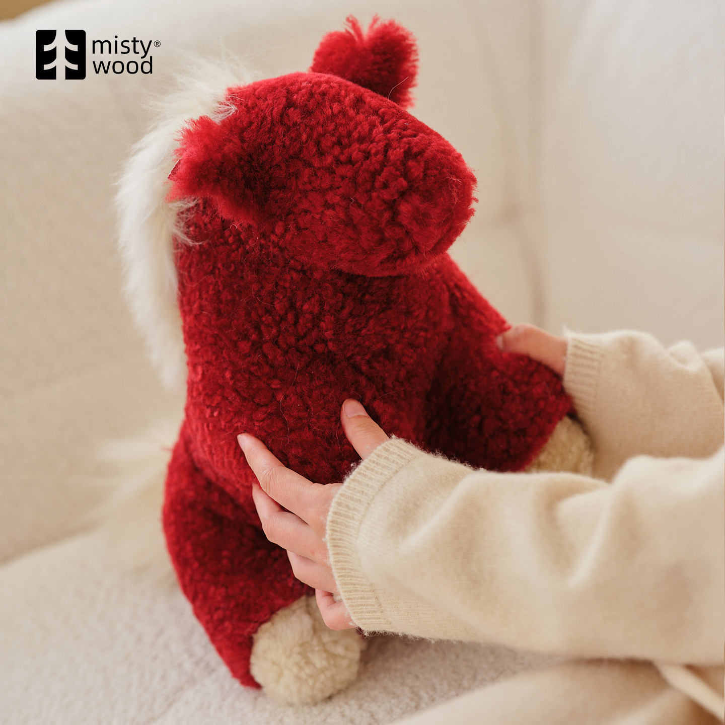 MISTYWOOD治愈系小马驹毛绒抱枕 红色小马真皮草新年礼物装饰玩偶,淘宝优惠券,粉丝福利购,淘宝优惠卷