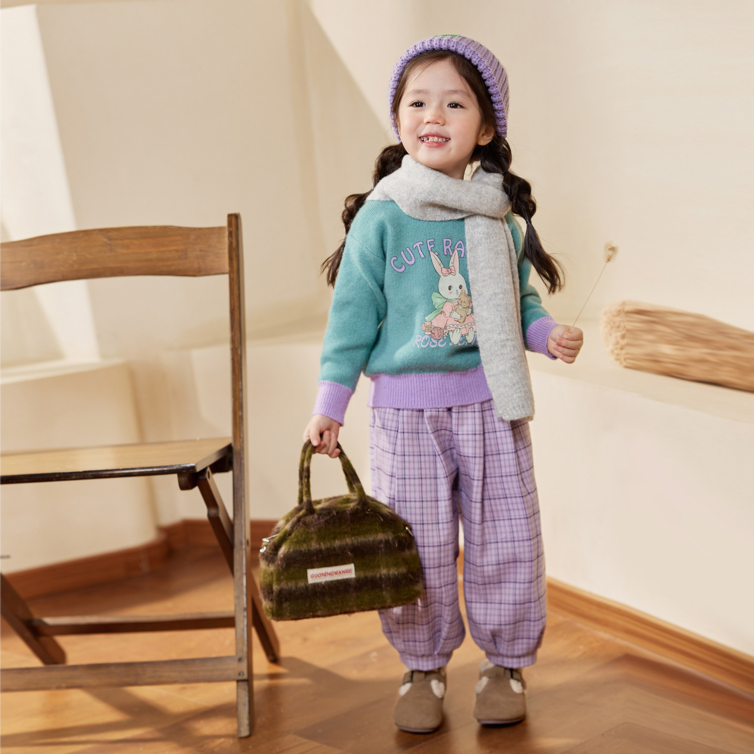 小O宝Okids童装宝宝格子裤女加绒洋气复古2024冬季新款婴儿灯笼裤,淘宝优惠券,粉丝福利购,淘宝优惠卷