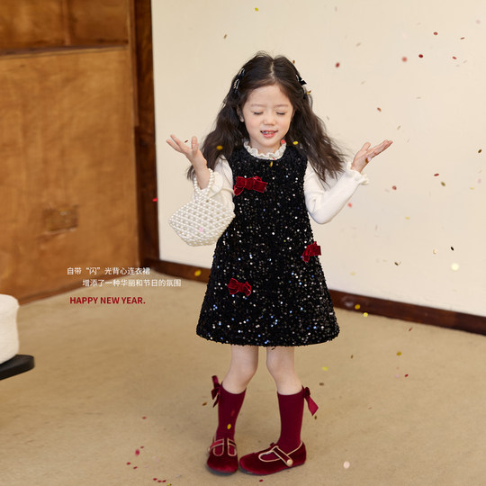 小O宝Okids童装宝宝千金公主裙女蝴蝶结新年婴儿高级感女童过年服