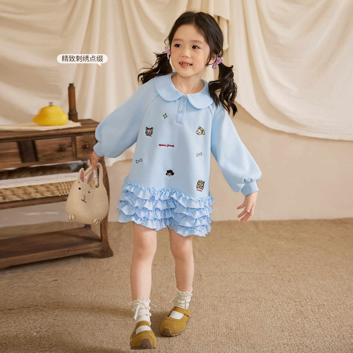 小O宝Okids童装 宝宝卫衣裙女连衣裙2025秋冬新款女童翻领蛋糕裙,淘宝优惠券,粉丝福利购,淘宝优惠卷