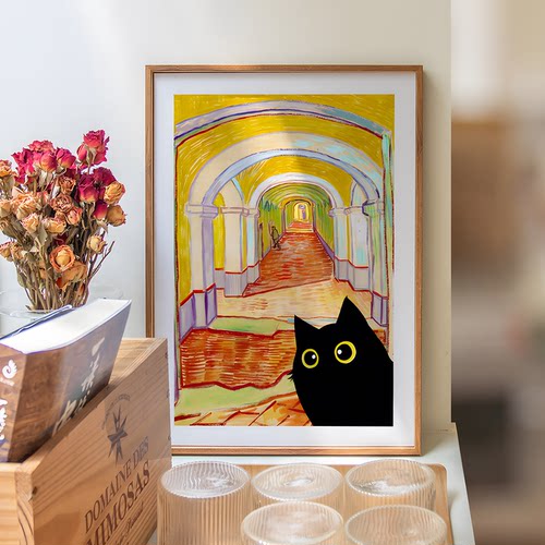 ZOYART 当小黑猫闯入名画 搞怪趣味装饰画现代小众艺术客厅挂画 - 图0