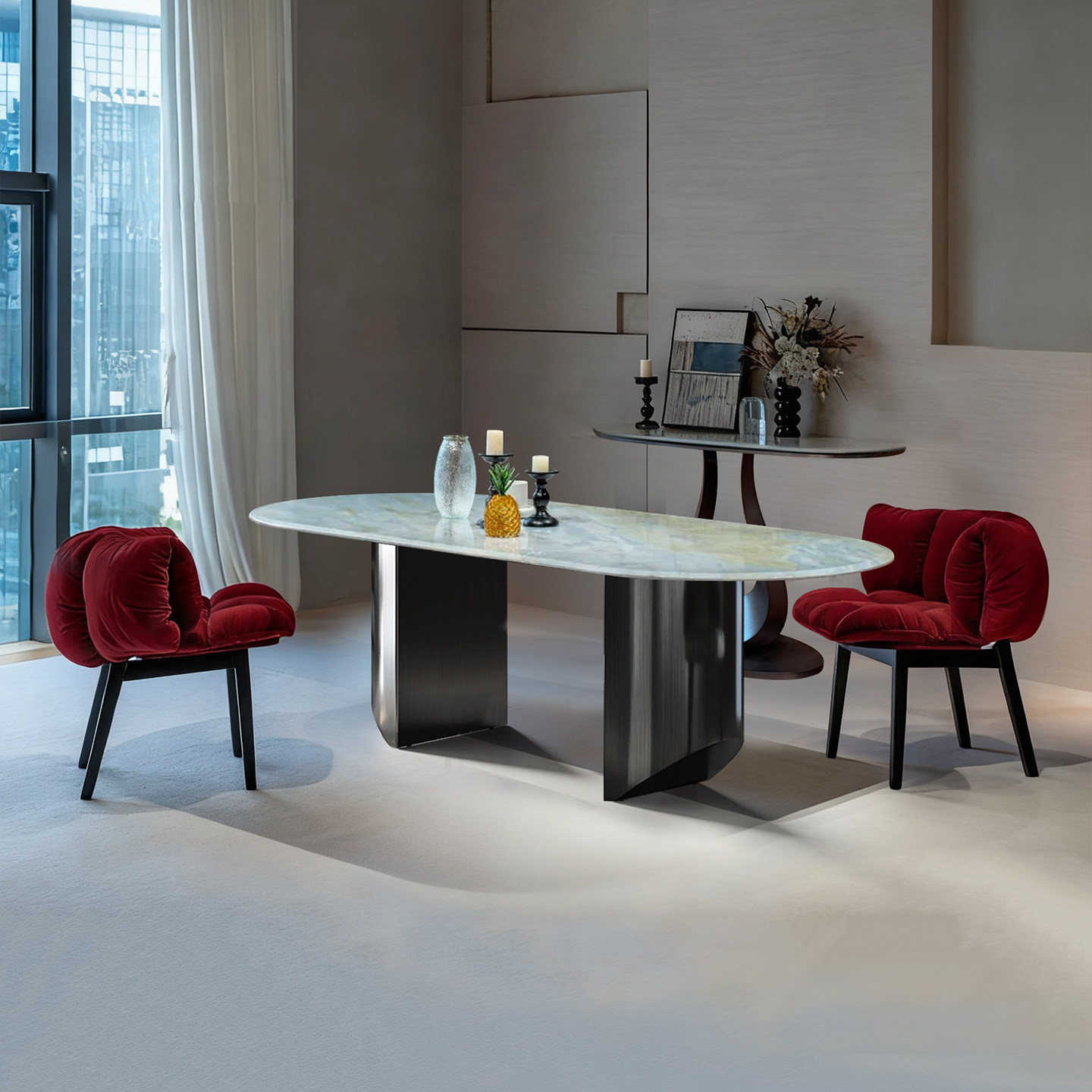 天然马尔代夫蓝奢石餐桌椅组合意式极简风轻奢家用别墅椭圆形餐桌,淘宝优惠券,粉丝福利购,淘宝优惠卷