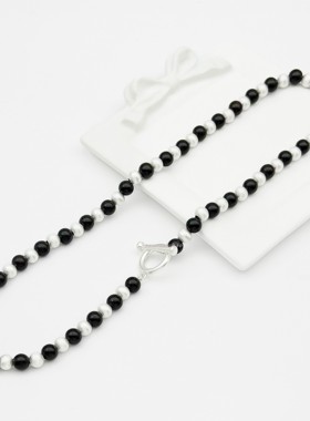 黄铜韩风ins极简设计感清冷风黑檀木磨砂球项链高级感毛衣链时尚